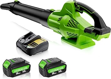 Leaf Blower Cordless Compatible with DeWalt 20V Max Battery, 6 Speed Modes | 500CFM Electric Leaf Blower with 2 Batteries and Charger, Battery Powered Blowers for Lawn Care, Snow, Dust, Blowing Leaves