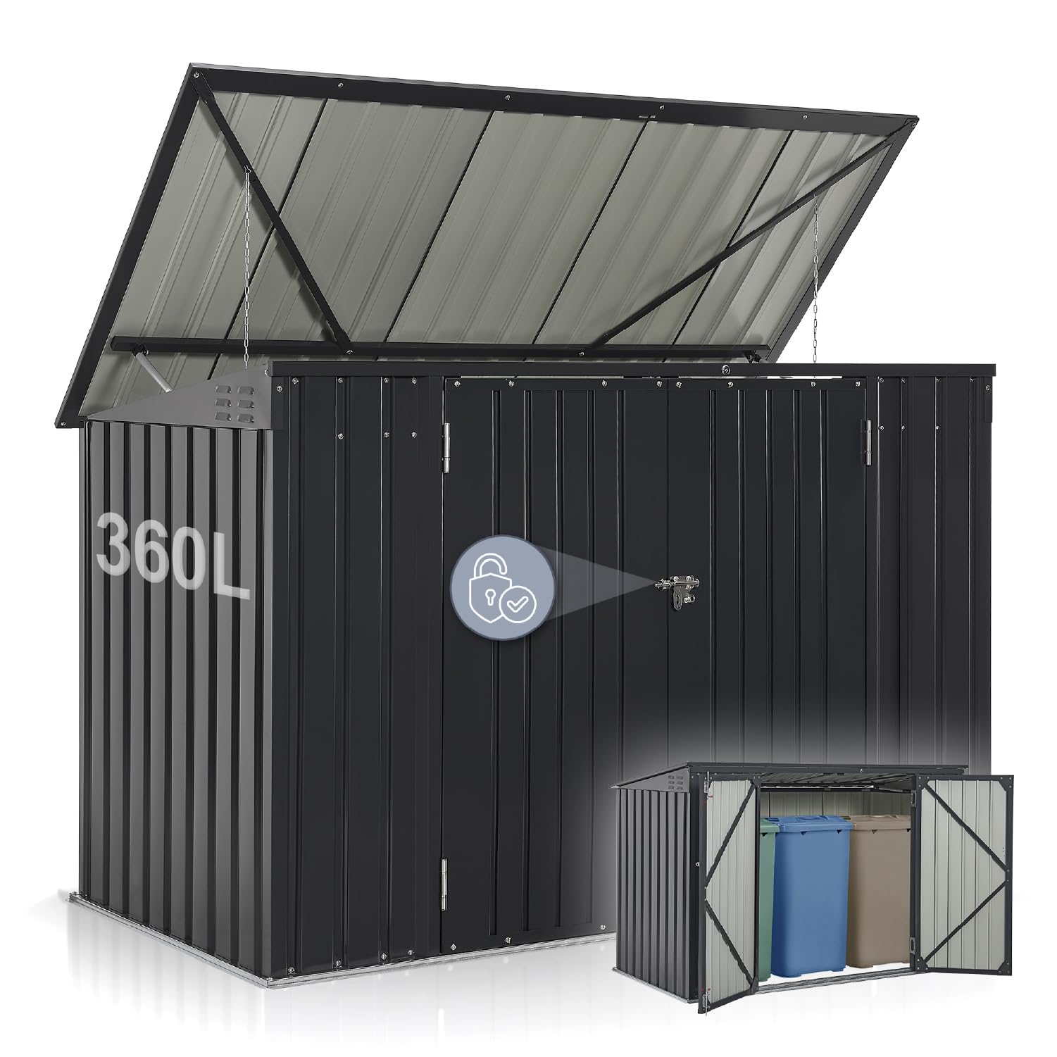 Juskys Conteneur pour 3 poubelles Namur 3 bacs de 120 litres – 2 m² – 2 Portes – Coffre, boîte, boîtier de Rangement Gris