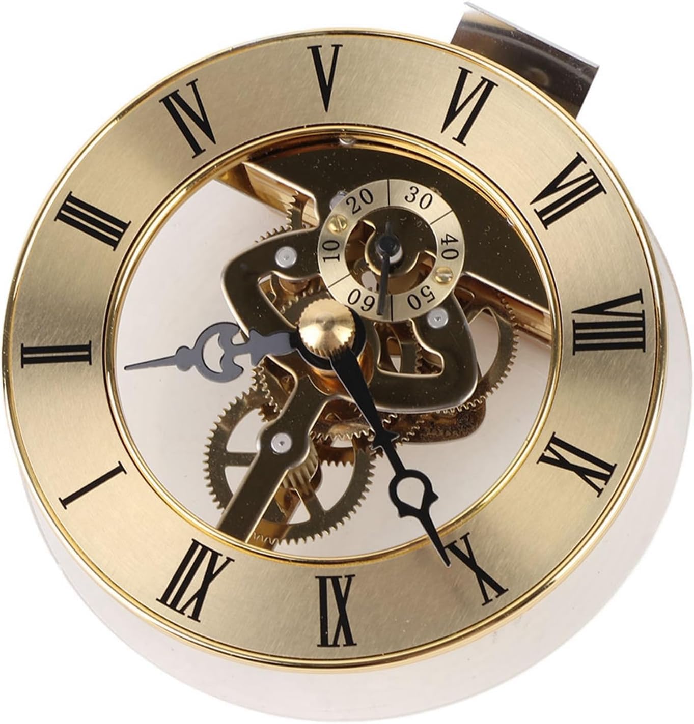 Inserto Orologio al Quarzo 86 mm con Numeri Romani e Lente Trasparente | Testa orologio in metallo da 86 mm con quadrante romano nero, lente trasparente e guarnizione per ricambi e fai da te.