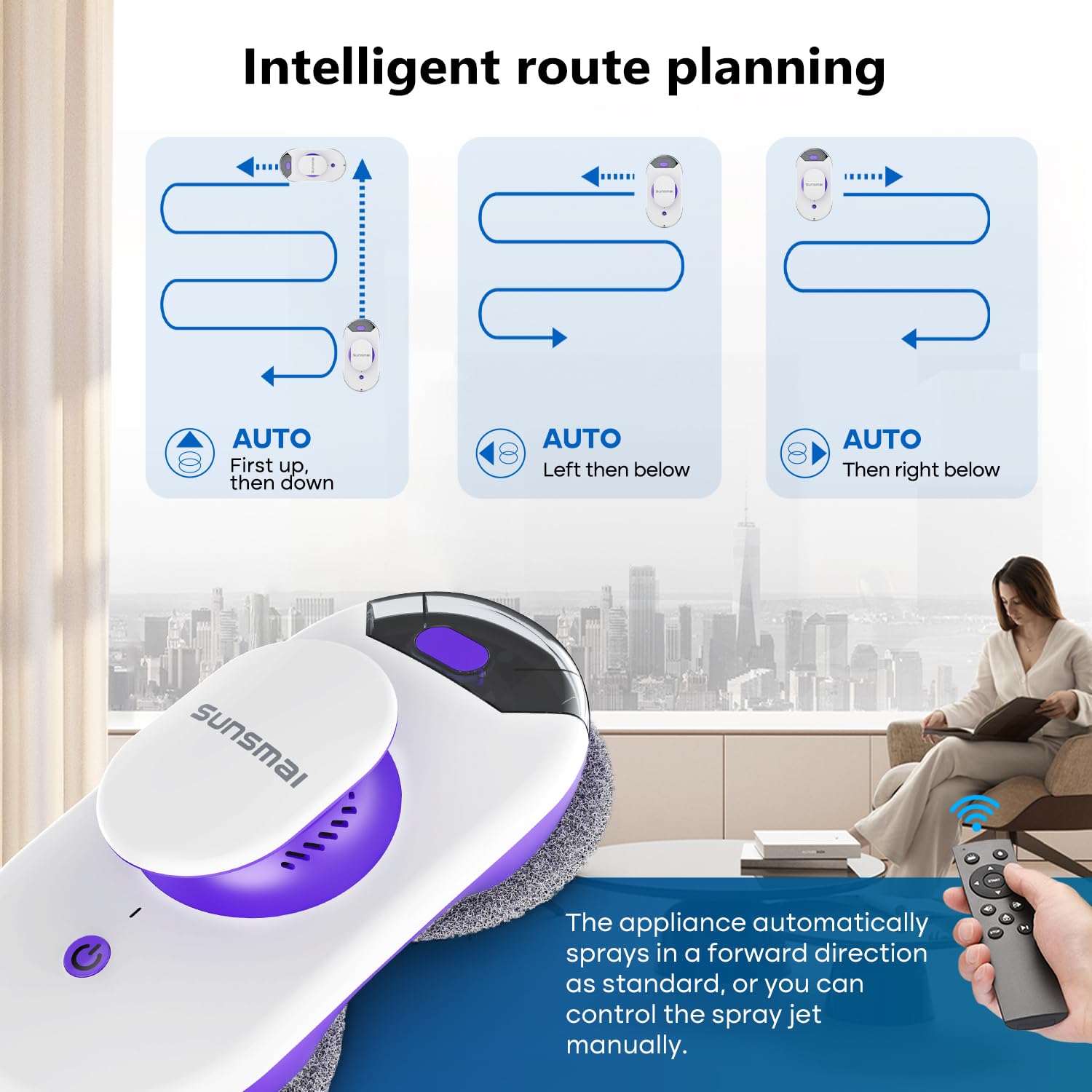 SUNSMAI Doppio getto d'acqua robot lavavetri, Automatic Path Planning robot lavavetri, Edge Detection lavavetri elettrico, cavo di alimentazione da 6,4 m Serbatoio dell'acqua da 50 ml(Viola)