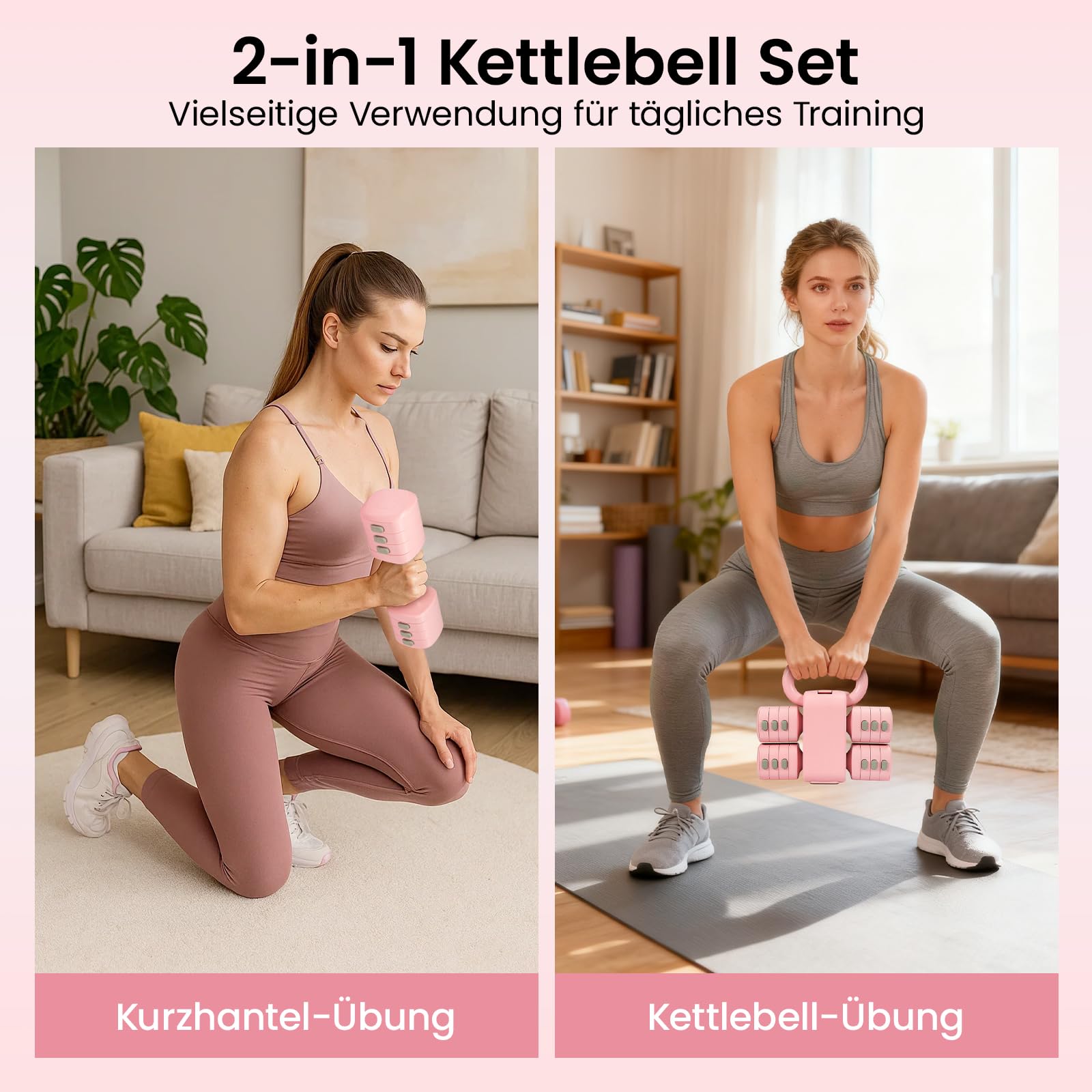 2-in-1-verstellbares Hantelset für Frauen, abnehmbare Hanteln und Kettlebell-Kombination, Heimfitnessgeräte für Krafttraining, kompaktes Design mit mehreren Gewichtsoptionen