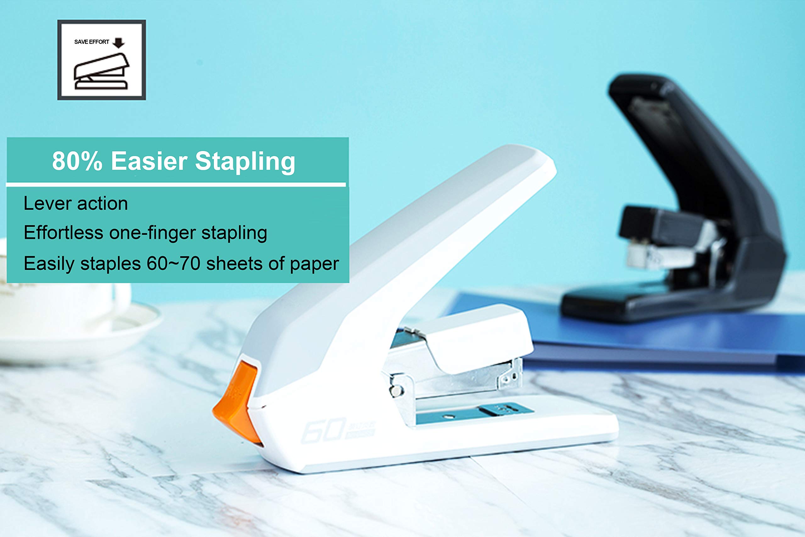 Deli Effortless Heavy Duty Stapler, One Touch Stapling