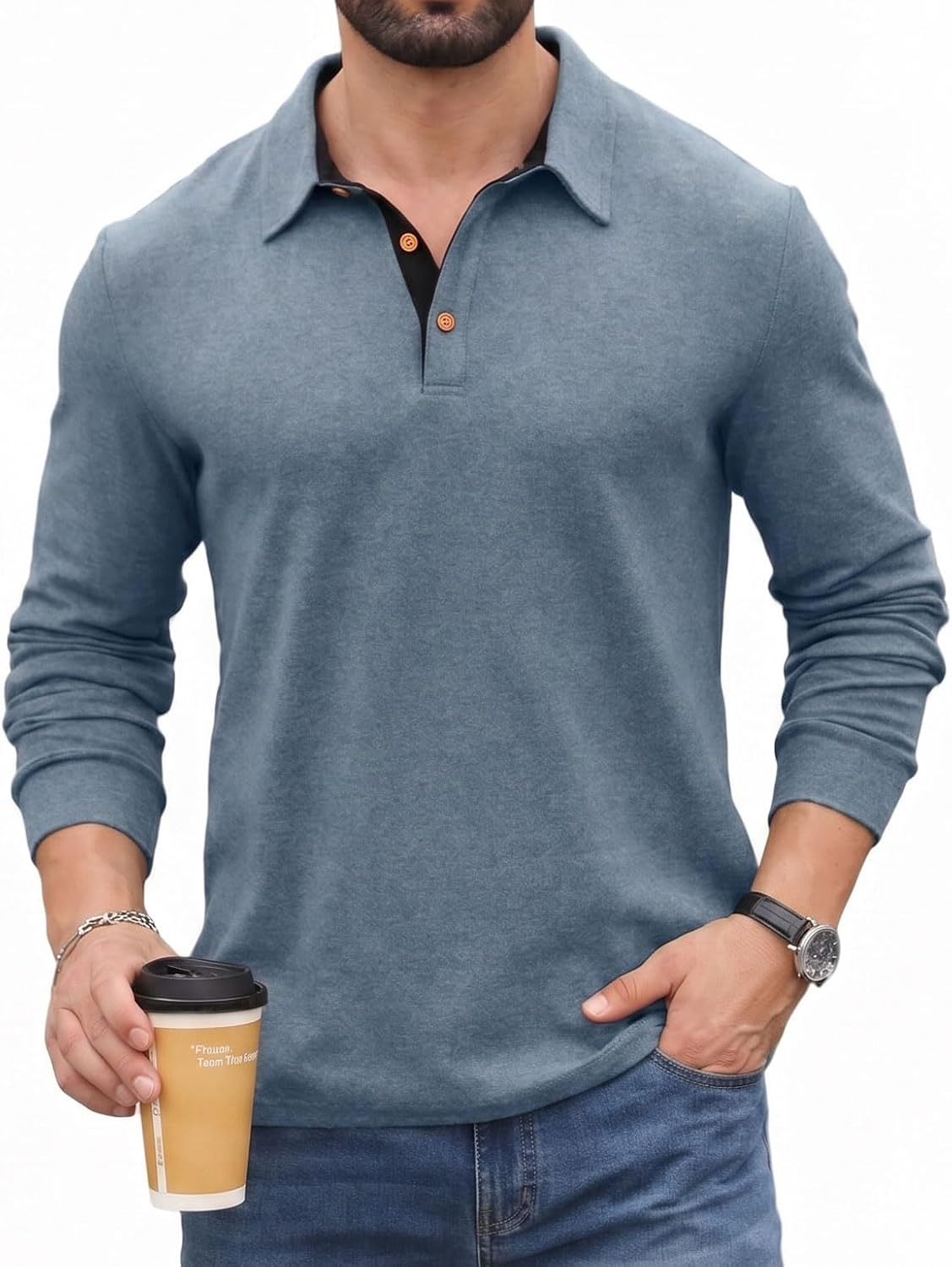 Sailwind Men' s Long Sleeve Polo Shirts Classic Soft Casual Collared Golf Shirt