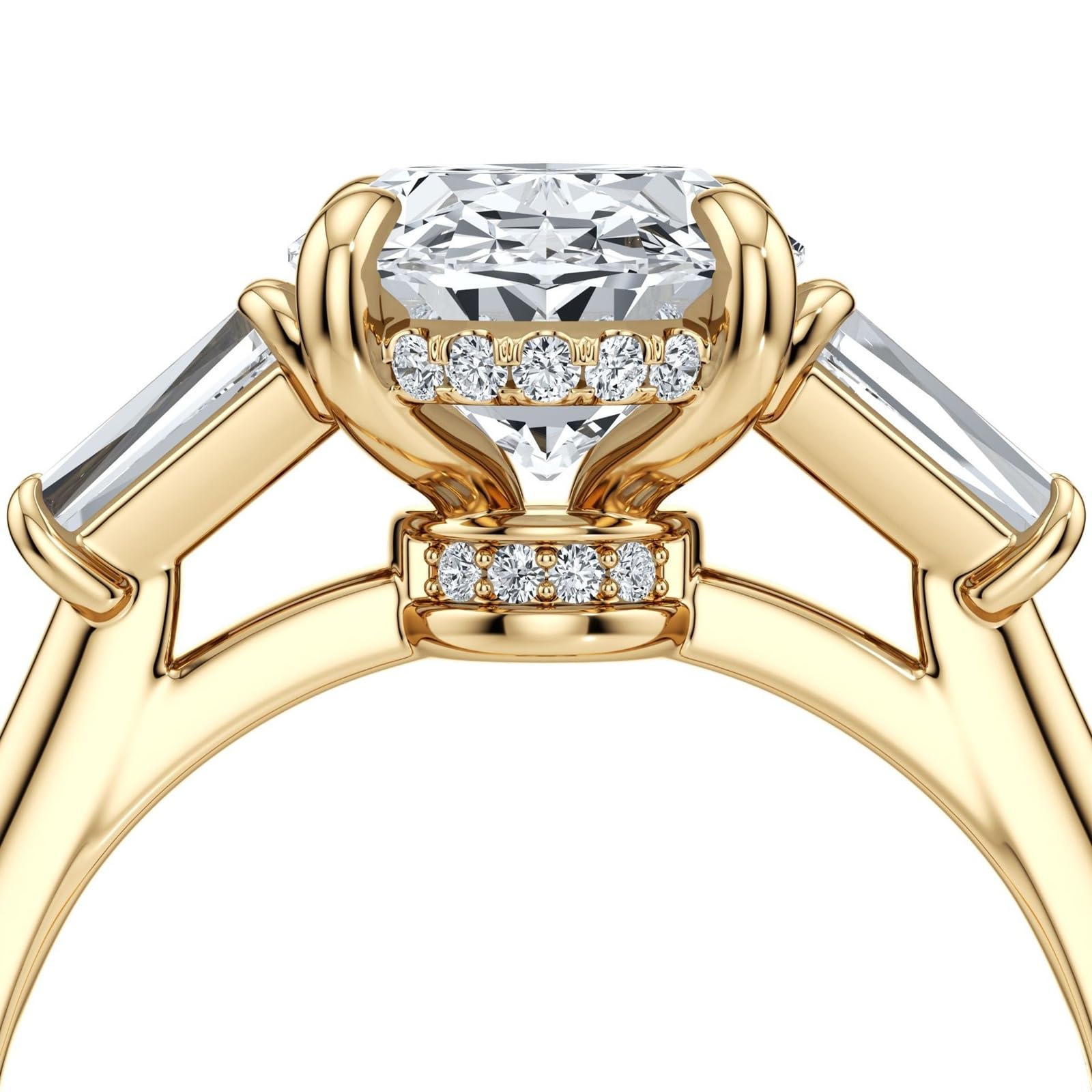 Anillo de tres piedras de oro de 9 quilates, 14 quilates y 18 quilates con moissanita ovalada de 3 quilates para mujer