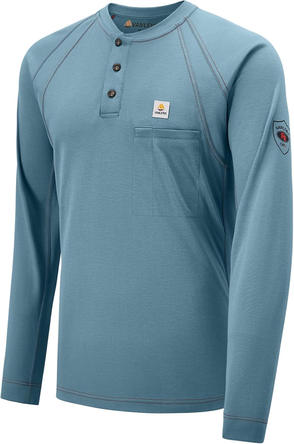 FR Shirts for Men Light Weight Flame Resistant Henley Shirts Long Sleeve Shirts HRC2/CAT2 6.5oz 100% Cotton