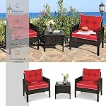 DORTALA Wicker Patio Furniture Set 3 Piece, Outdoor Small Table and Chairs with Cushions, All Weather Balcony Conversation Bistro Set for Garden, Backyard, Porch, Poolside, Red