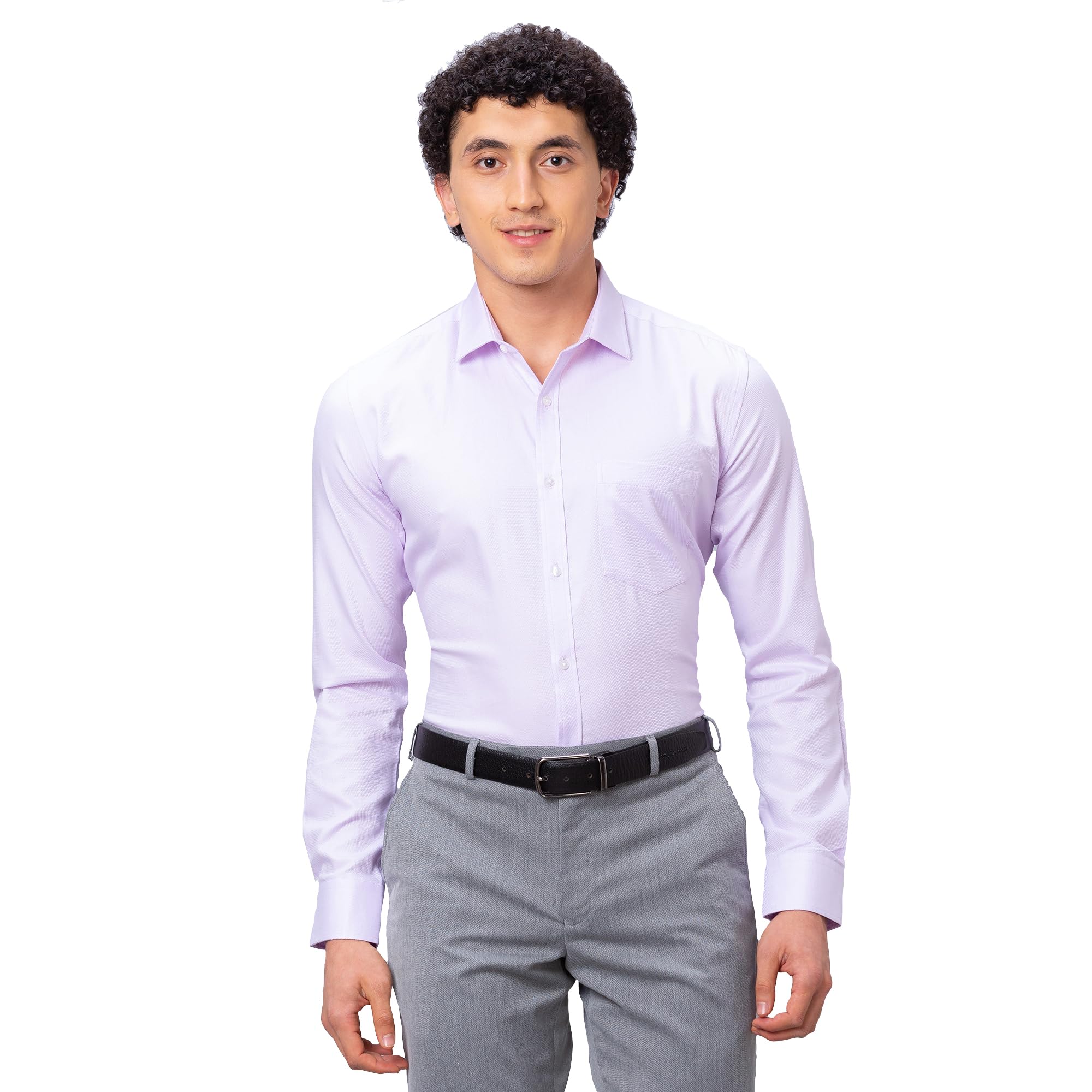 park avenue Men's Slim Fit Pure Cotton Full Sleeve Semi Cutaway Collar Structure Pattern Light Violet Formal Shirt-picture-34