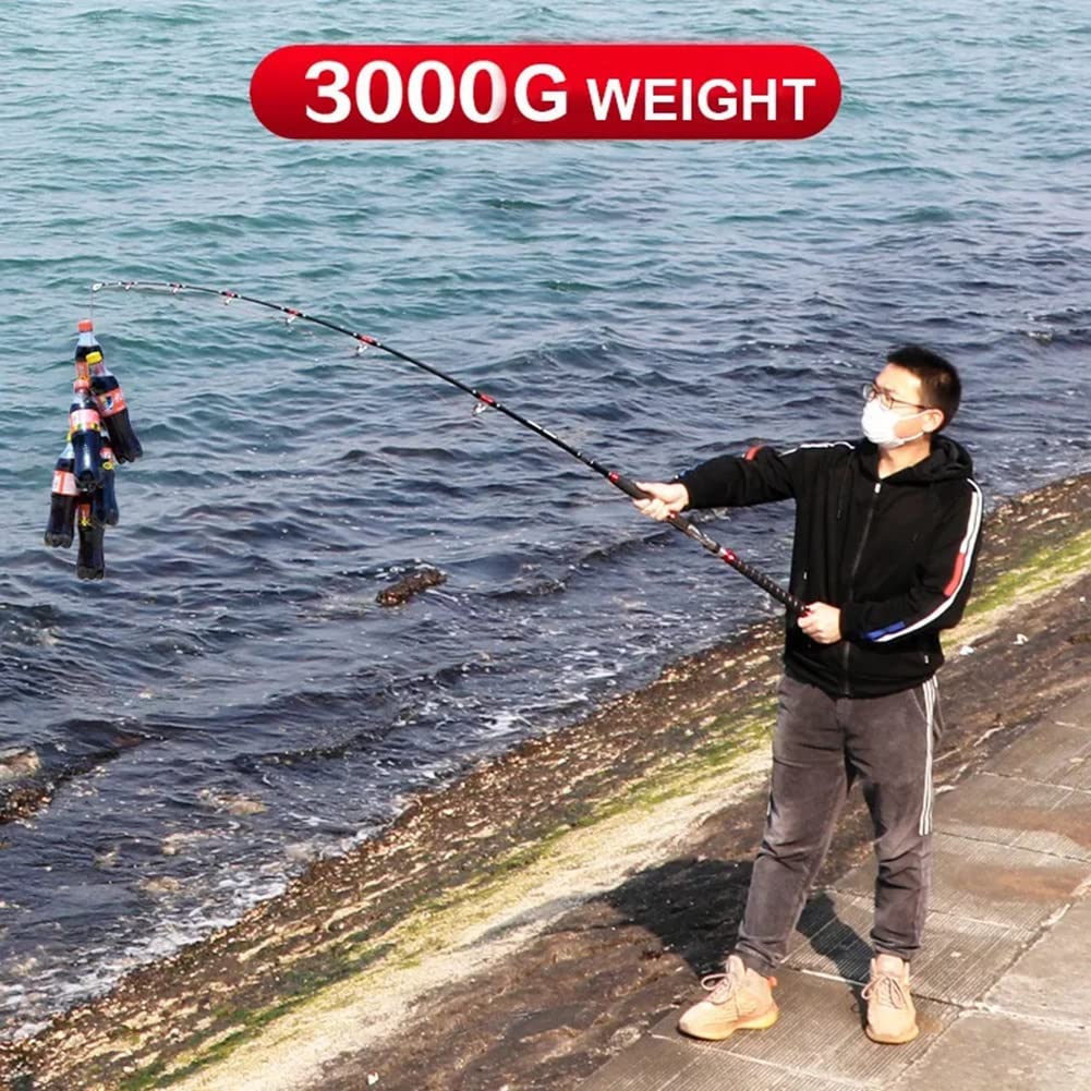 Canne à pêche en Fibre de Carbone à Haute teneur en Carbone Big Game Canne à pêche en Haute mer 1,8 m / 2,1 m 3 Sections Bateau d'eau salée Trolling Thon Sea Bass Canne à pêche (Size : 1.8m)
