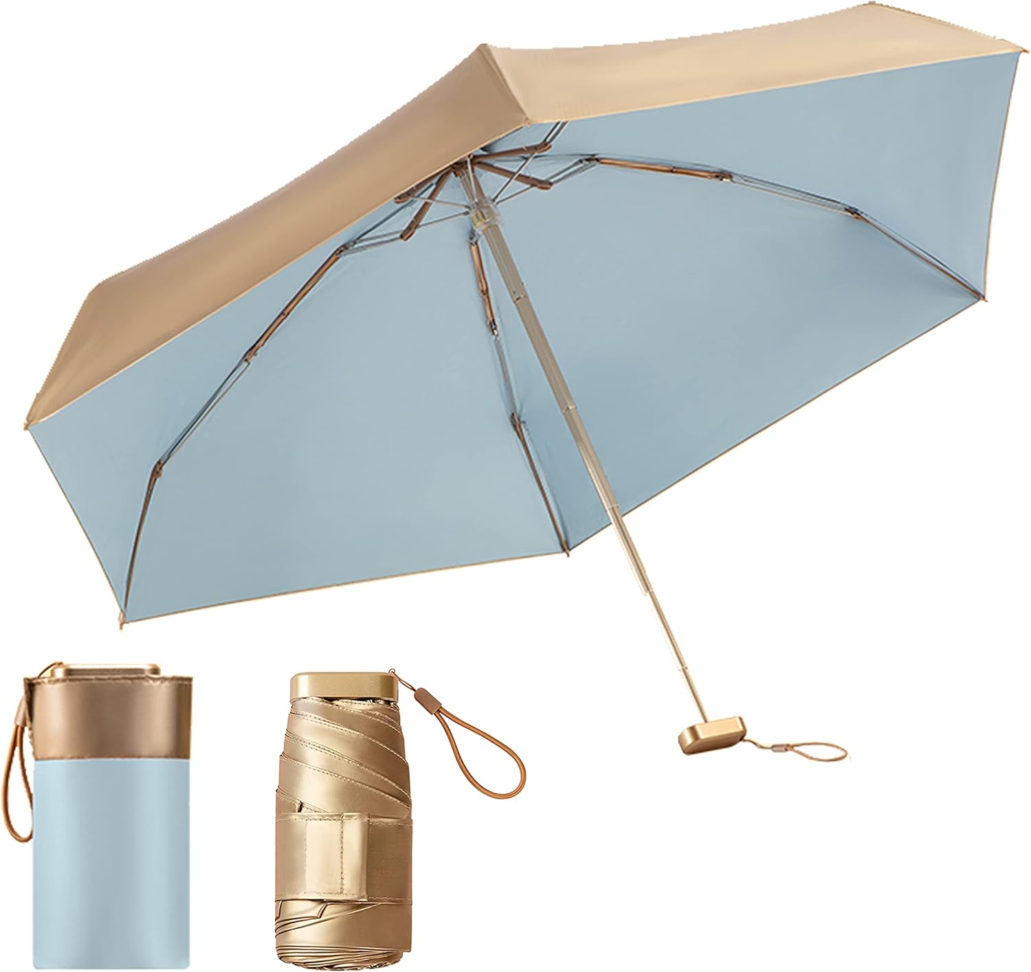 Mini Golden Travel Umbrella Windproof，Uv Protection Compact Small Folding Umbrella，Sun Rain