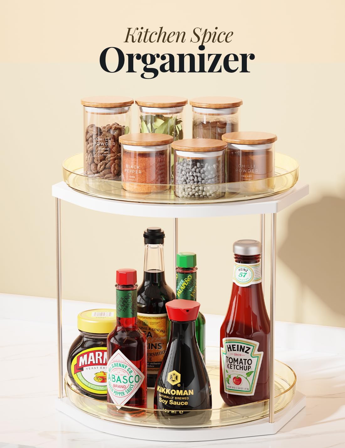 2 Pack 2-Tier Lazy Susan Turntable Organizer – 9.05” Rotating Spice Rack Organizer for Cabinet, Pantry, Tabletop & Counter – Clear Acrylic Lazy Susan for Kitchen, Bathroom & Vanity