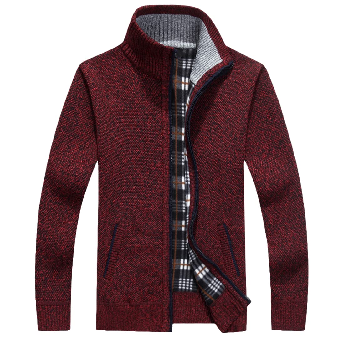 Vogrtcc Chaqueta de suéter de los hombres Abrigo de lana de piel sintética Chaquetas de punto grueso casual de punto Cardigan Abrigo