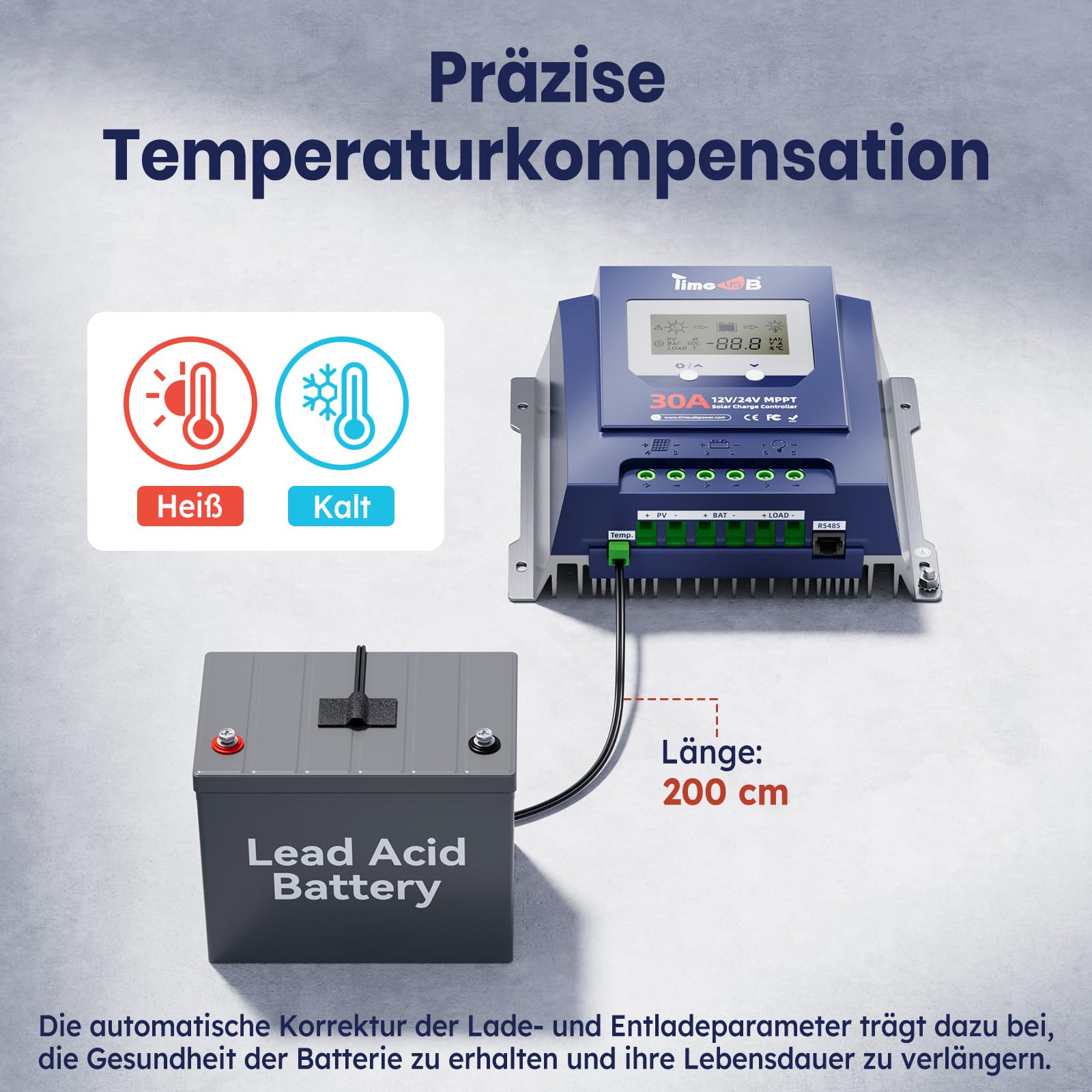 Timeusb 12V/24V 30A MPPT Solarladeregler für Lithium Blei-Säure Batterien | Max. 50V PV-Eingang,Automatische Erkennung & 99% Effizienz,Intelligenter Solar Regler mit LCD-Bildschirm für Wohnmobil