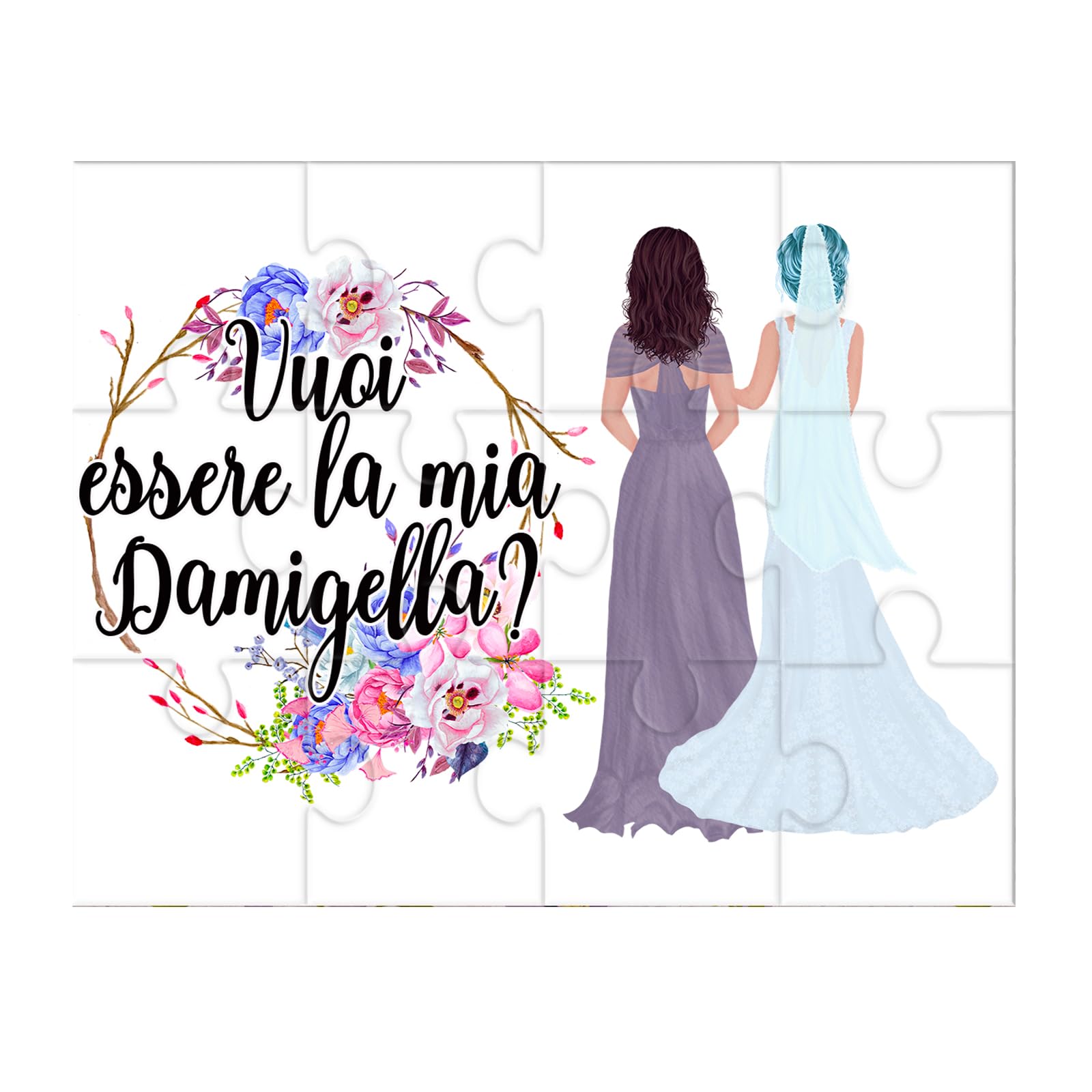 Vuoi essere la mia Damigella o Testimone? Puzzle Personalizzato per Testimone della Sposa – Con Abito, Capelli e Frase Personalizzata – Idea Regalo Nozze