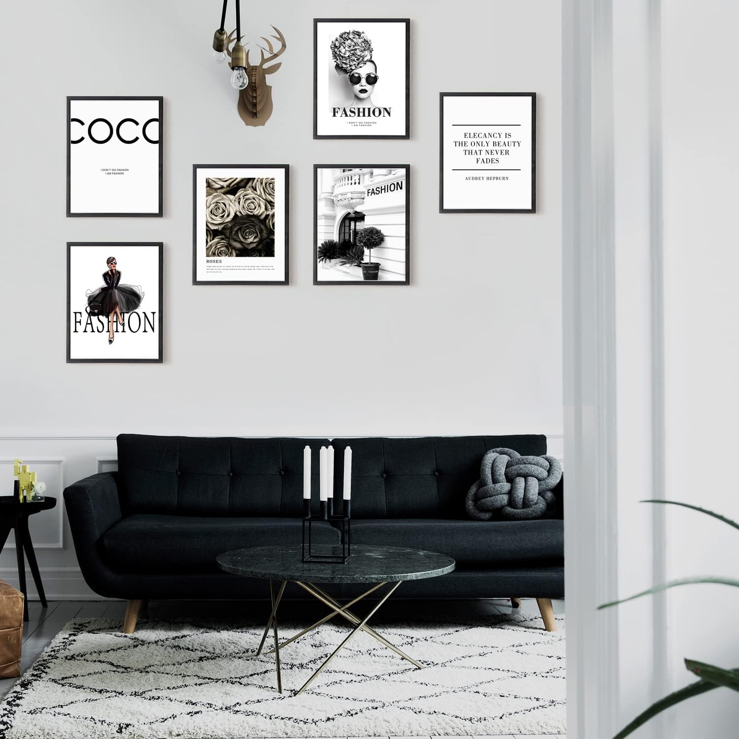 Fashion Wall Art Print Set of 6 Pieces Canvas Wall Art Black & White Fashion Poster Coco Woman Rose Inspirational Quotes for Bedroom Living Room Girls Wall Decor and Gorgeous Wall Decor (8 x 10