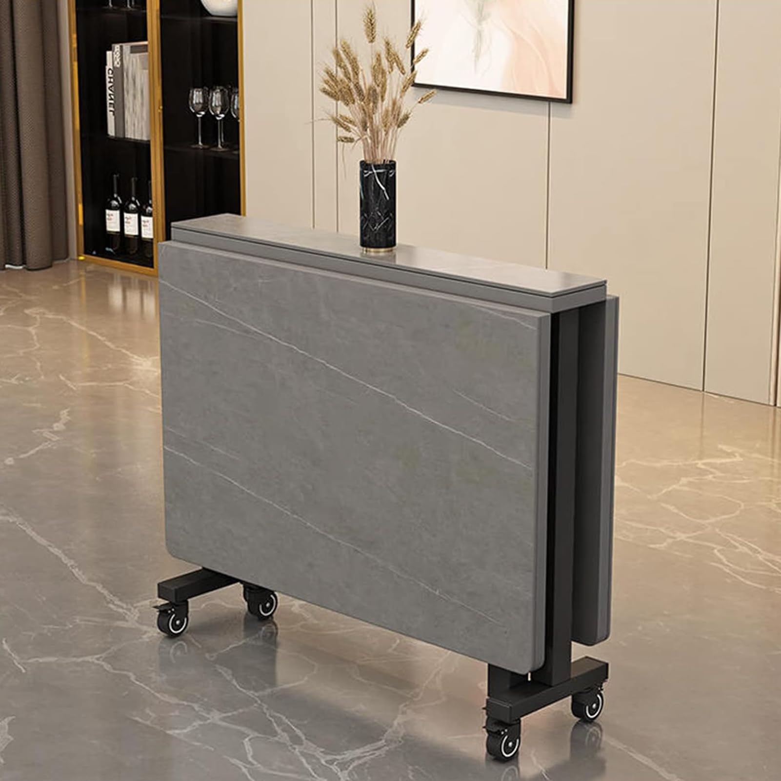 Table de salle à manger extensible avec 6 roulettes – Table de salle à manger en ardoise peu encombrante pour une utilisation polyvalente