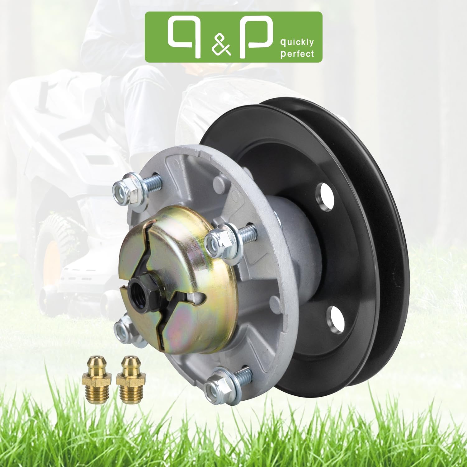 q&p AM121342 Spindle Assembly Bracket 54-inch Mower Deck Parts for 335 Replace John Deere AM121229 AM121342 Oregon 82-333 Rotary 11278 285-109 with Zerk Fitting for 48" 54" John Deere Decks