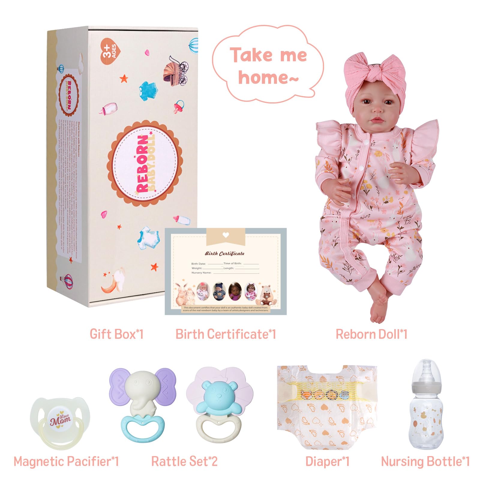 BABESIDE Reborn Baby Mädchen - 20 Zoll Weicher Stoffkörper, Lebensechte Reborn Puppe, Wie Echtes Neugeborenes mit Outfit & Zubehör, Kuscheliger Begleiter für Kinder ab 3 Jahren