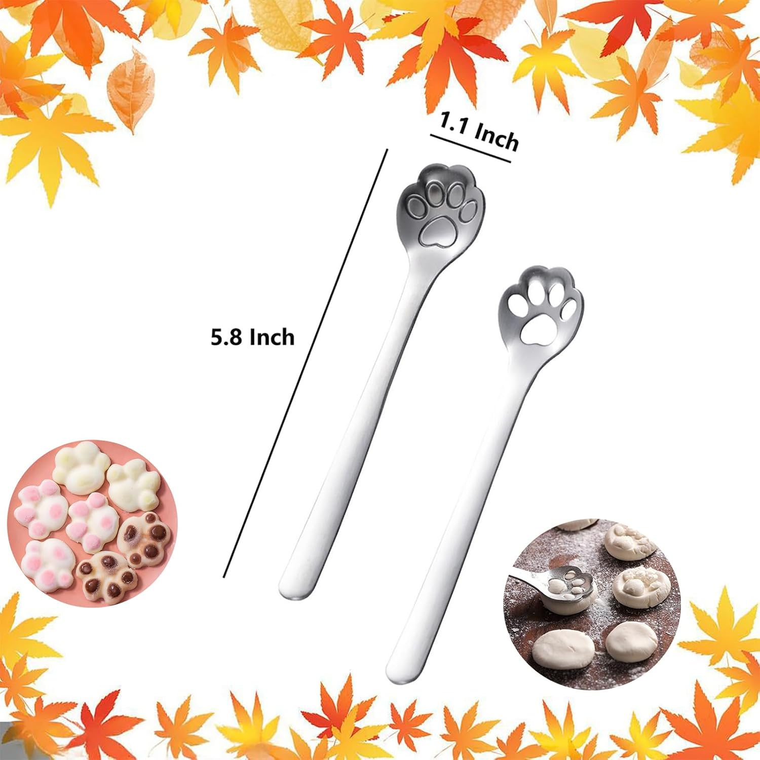 4 PCS Cat Paw Spoon, Stainless Steel Coffee Spoons, 5.8 Inch Cat Cartoon Teaspoons, Milk Drink Stirring Spoon