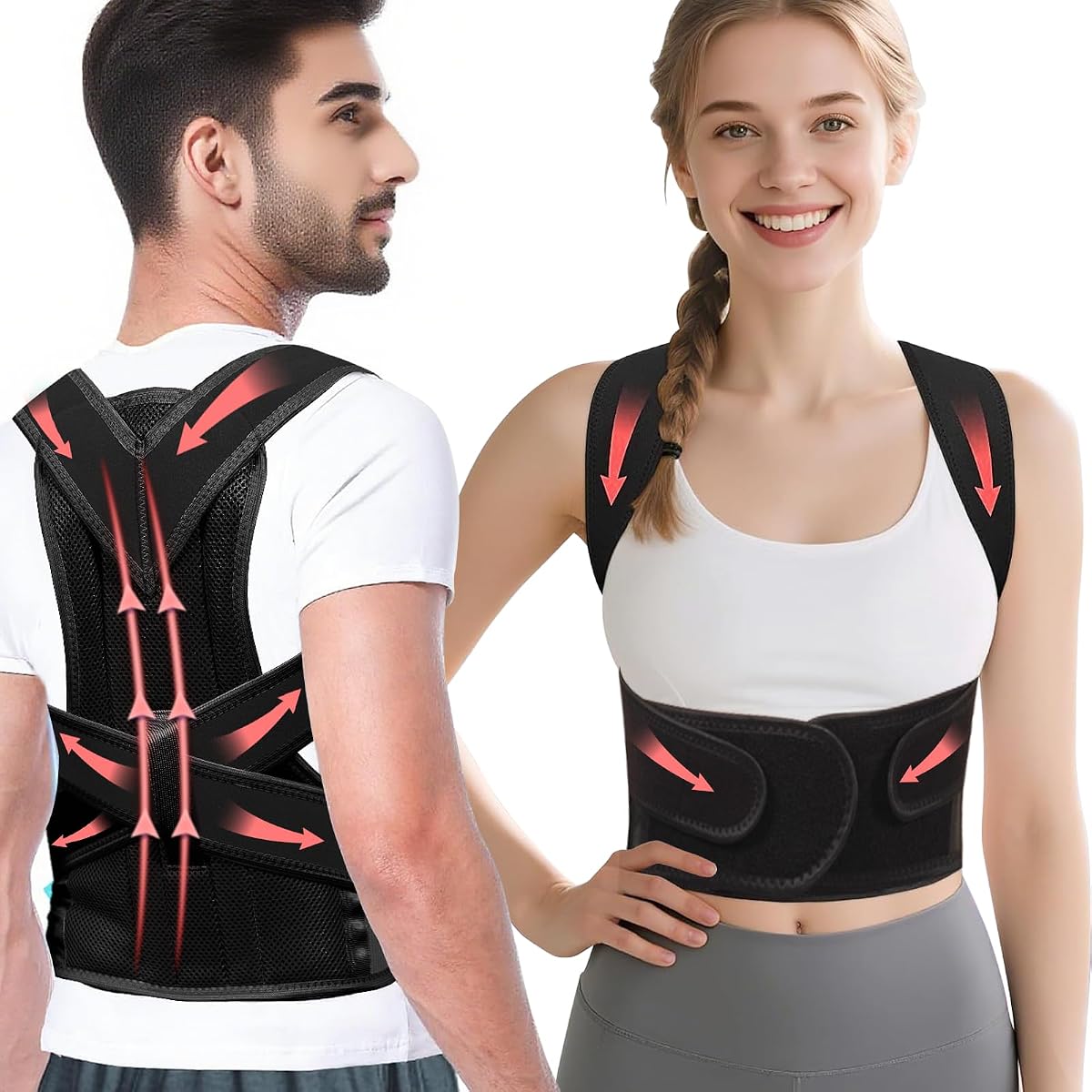 Posture Corrector Back Brace for Men and Women, Adjustable Full Back Support for Posture Improvement & Pain Relief, Shoulder Straightener for Spine Alignment & Posture Correction, Size S(24-30.3 in)