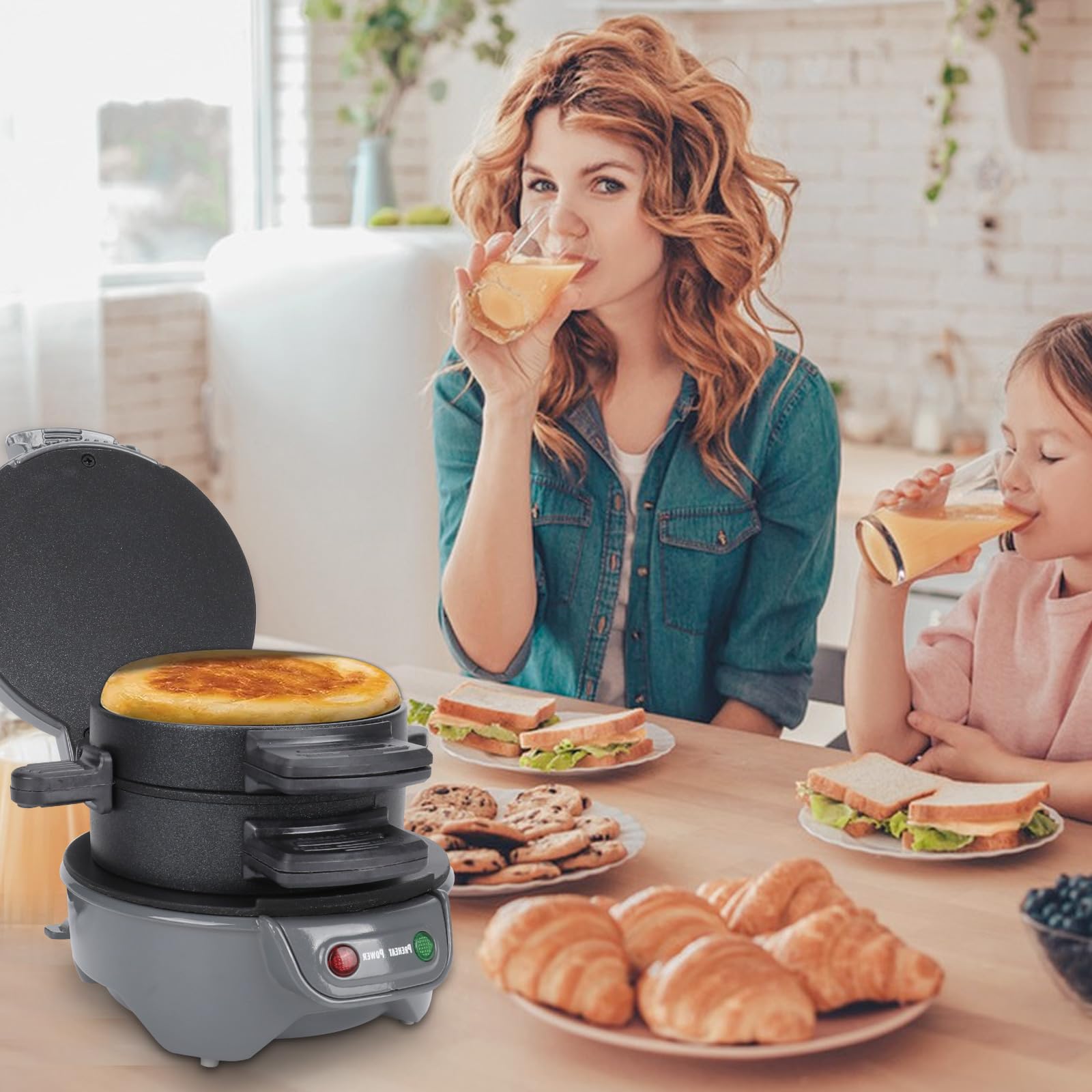 Sandwich - Tostapane per hamburger maker, efficienti piastre riscaldanti antiaderenti, lavabili in lavastoviglie, 600 W, per pane, per colazione, casa, cucina, pancake, colore: grigio argento