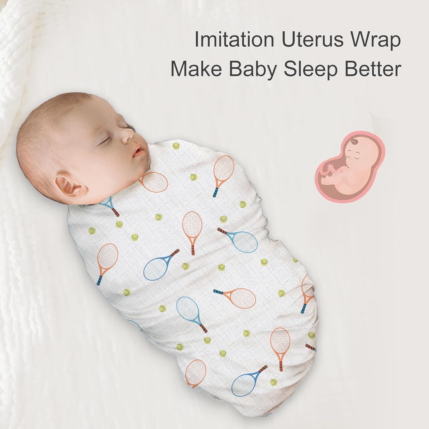 70% Rayon Made from Bamboo 30% Cotton Muslin Swaddle Blanket, 47 x 47 Inches, Tennis Print Baby Receiving Blanket, Soft and Breathable, Unisex, 2 Pack - Image 7