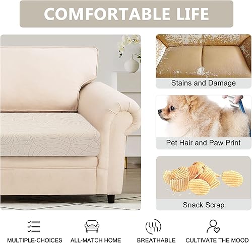 Miniatura 4 de SearchI Fundas de Cojín Elásticas de Jacquard para Sofá, Fundas de Cojín Reversibles de Repuesto, Funda de Asiento de Sofá, Protector de Muebles,