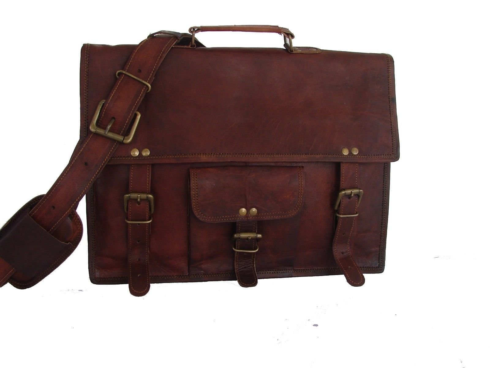 Leather 15 Inch Brown Unisex Messenger Bag-image-36