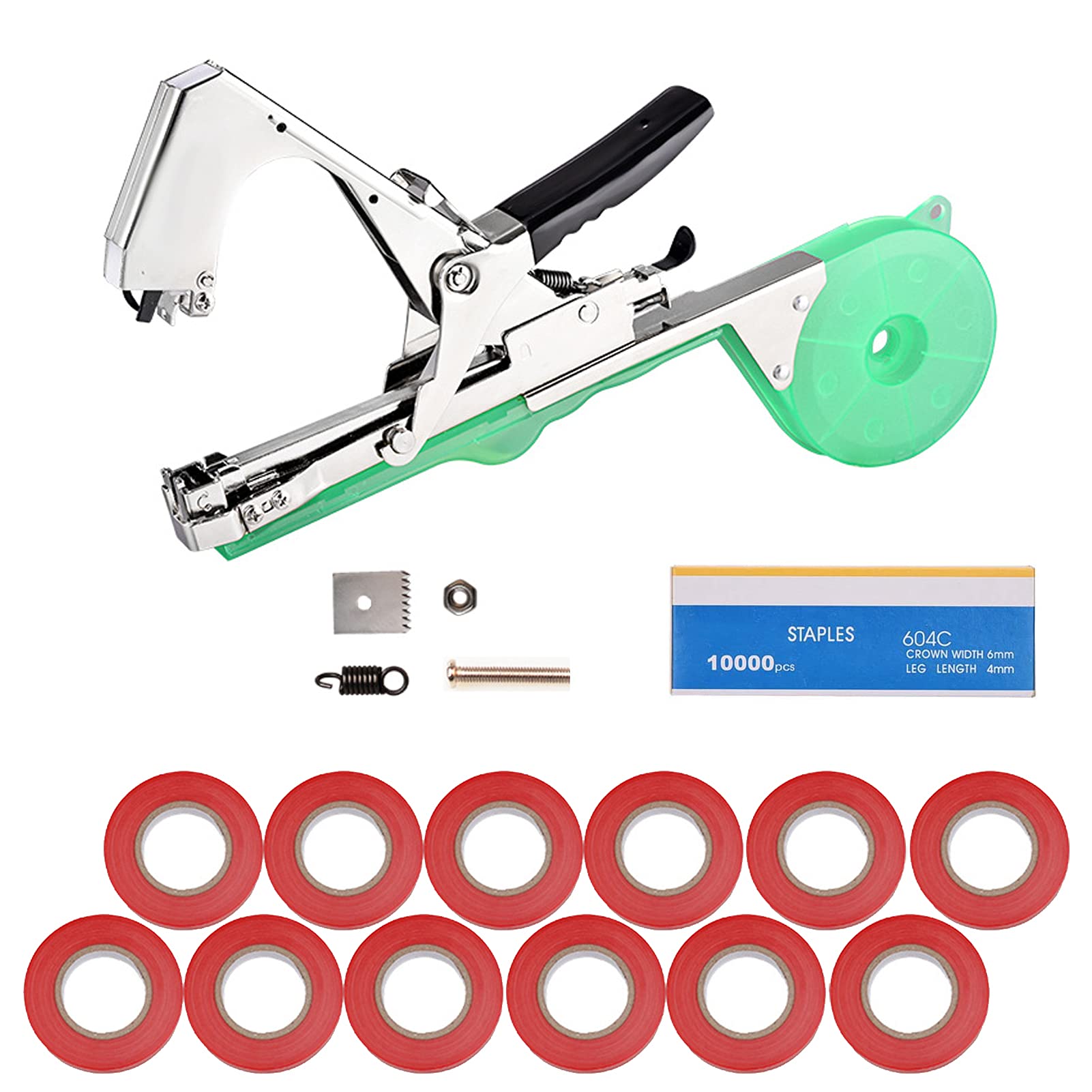 FUFRE Máquina de encuadernación para plantas, herramienta de cinta de jardín, con 10 rollos de cinta, 10.000 grapas, máquina de encuadernación manual para plantas enredaderas, tomates, uvas,