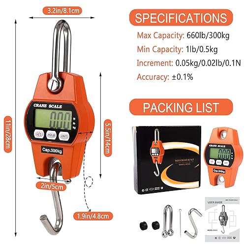Miniatura 29 de Báscula digital de grúa de 661.4 lbs/660 libras, 440.9 lbs/440 libras con mini báscula colgante LED de mano para garaje, granja, caza, pesca, etc.