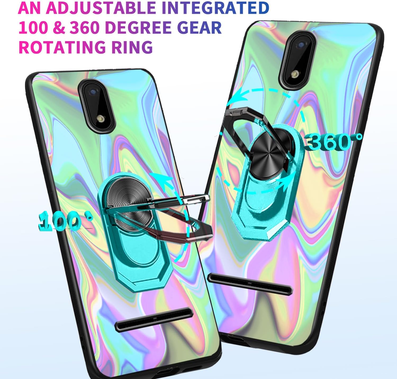 Soft TPU Case for ANS P550 / ANS Artia Sp555D Cover with Built-in Metal Ring Grip Finger Holder Kickstand [Support Car Magnetic] Hands Free | Multi-Colored Art Wavy Printed Phone Case 5.45"