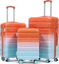 Merax Hardshell Luggage, Durable PC Suitcase with Double Spinner Wheels, Transition Red, 20/24/28 Inch
