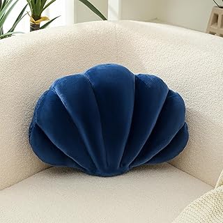 Shell Pillow Seashell Shaped Pillow Decorative Throw Pillow Shell Shaped Pillow Decorative Plush Pillows Cushions for Bed Couch Chair Sofa Office Home Accent Decor (Small, Navy Blue)