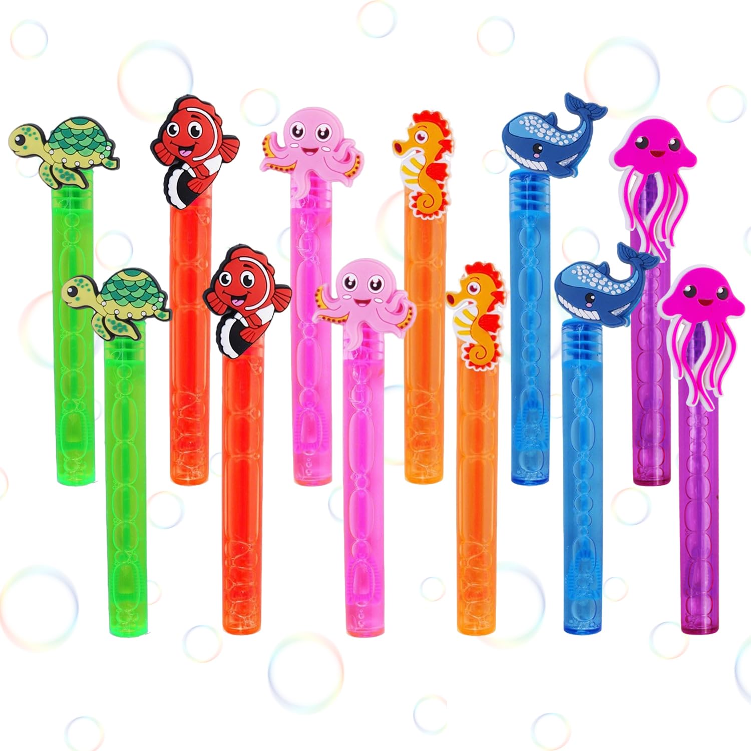 12 Pcs Ocean Animals Bubble Wands Mini Bubble Tubes Under the Sea Party Favors Kids Party Bag Fillers Supplies