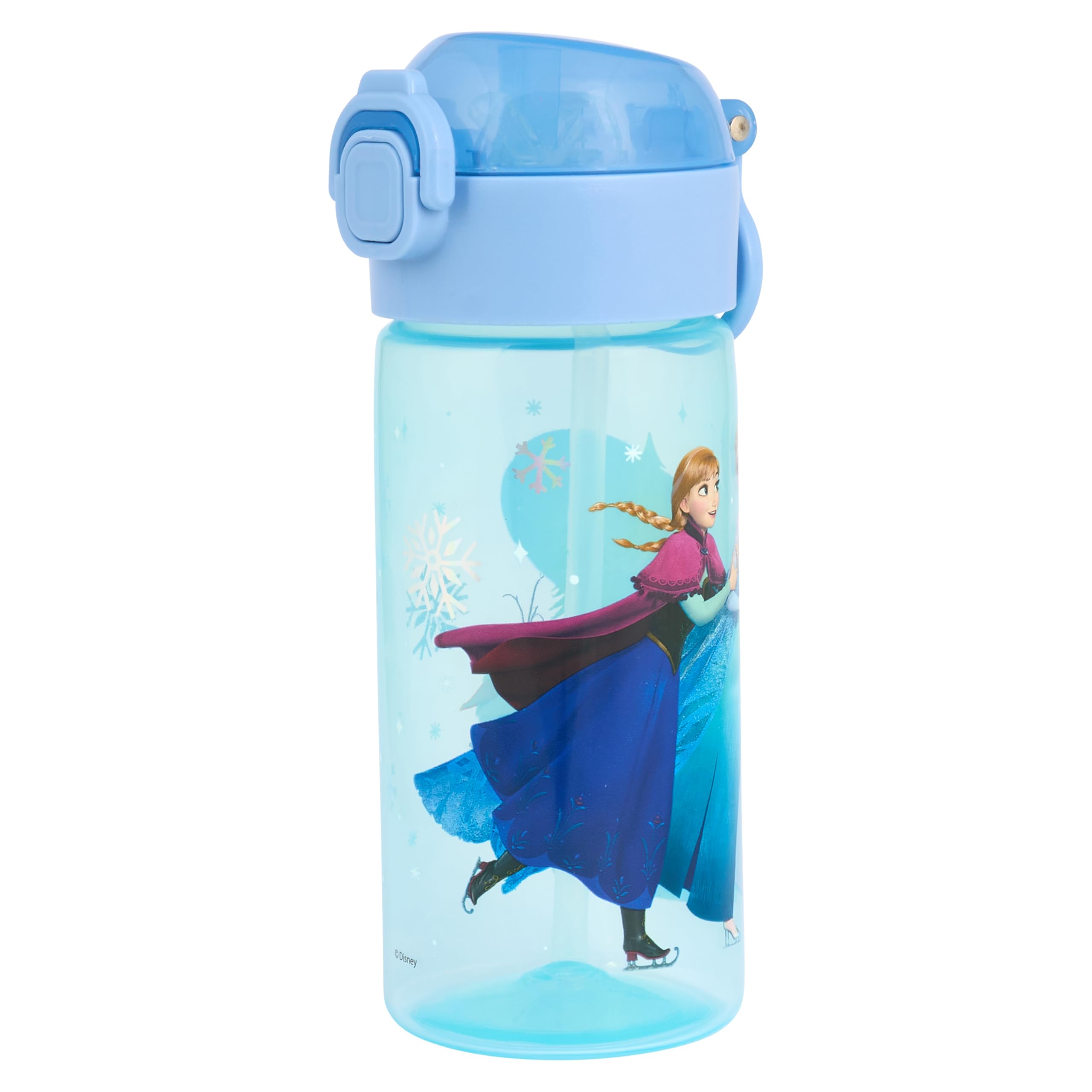 Disney Frozen 420ml Polypropylene Water Bottle with Pop Up Lid and Straw by Polar Gear, Featuring Anna, Elsa, and Olaf for Children Ages 48+ Months
