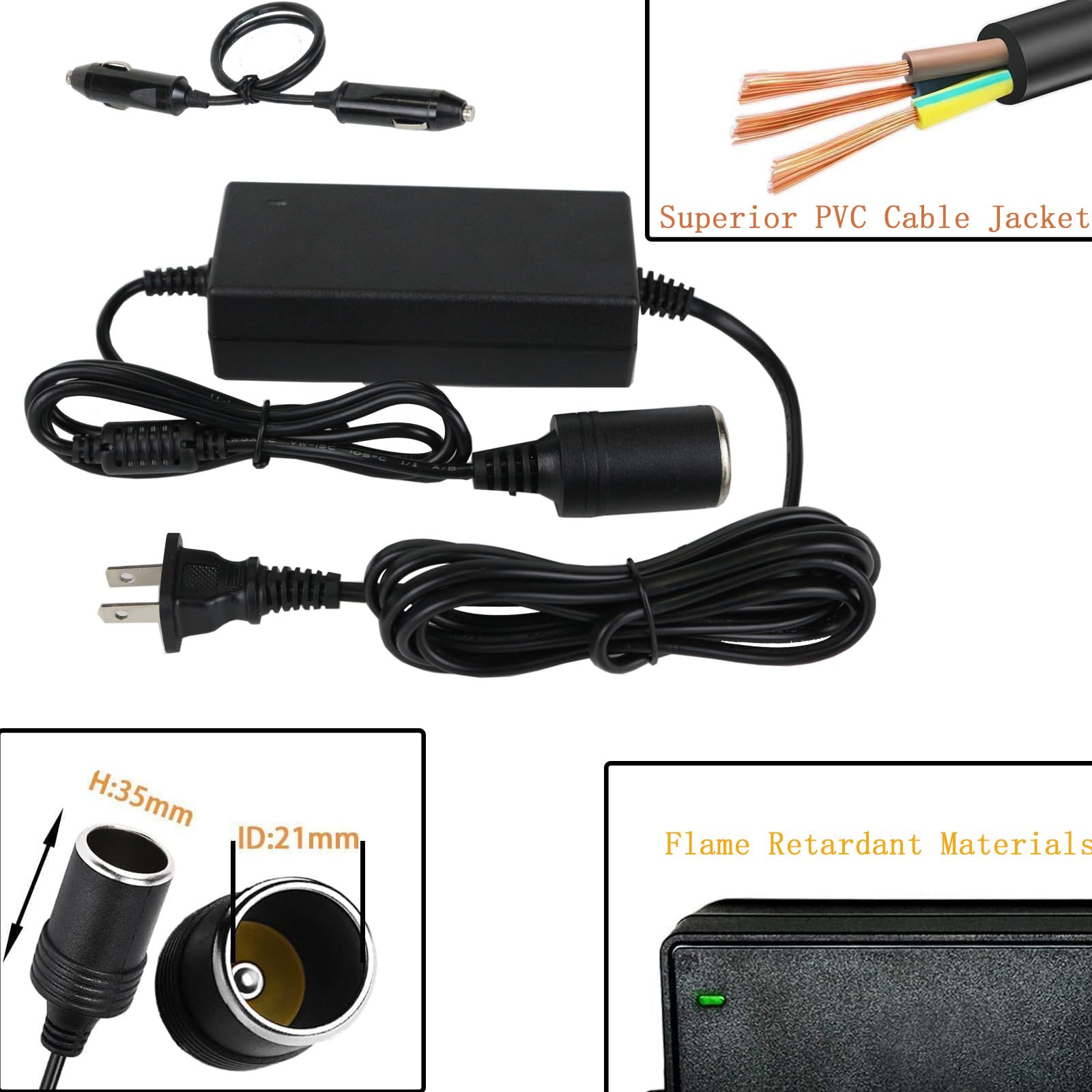 Adaptateur d'alimentation pour voiture 12 V 5 A, adaptateur d'alimentation pour refroidisseur thermoélectrique chaud/froid Coleman, pour camping, maison, bureau, dortoir ou véhicule, avec rallonge