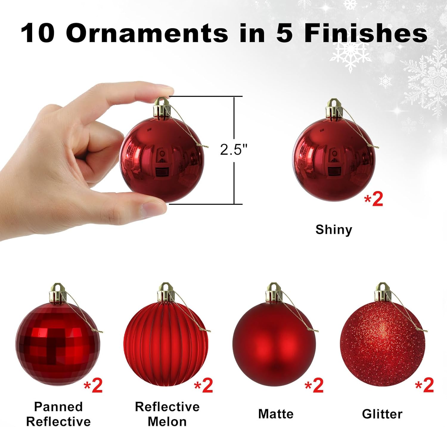 Rose Red 2.5" Christmas Balls Christmas Tree Decoration Ornaments Shatterproof Hanging Balls for Birthday Halloween Holiday Wedding Decorations Set of 10pcs - Image 2