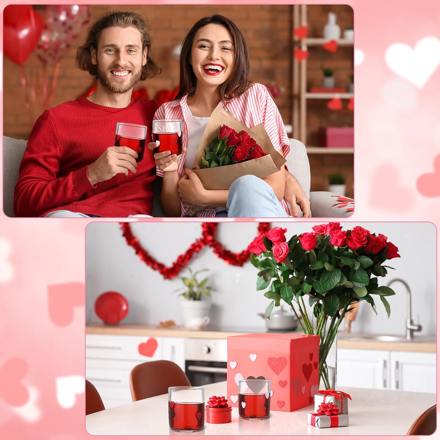 Icon Juice Glasses, 14oz Stemless Wine Drinking Juice Glass Cup for Valentine Party Supplies Gift(2 Pcs,Heart) - Image 7