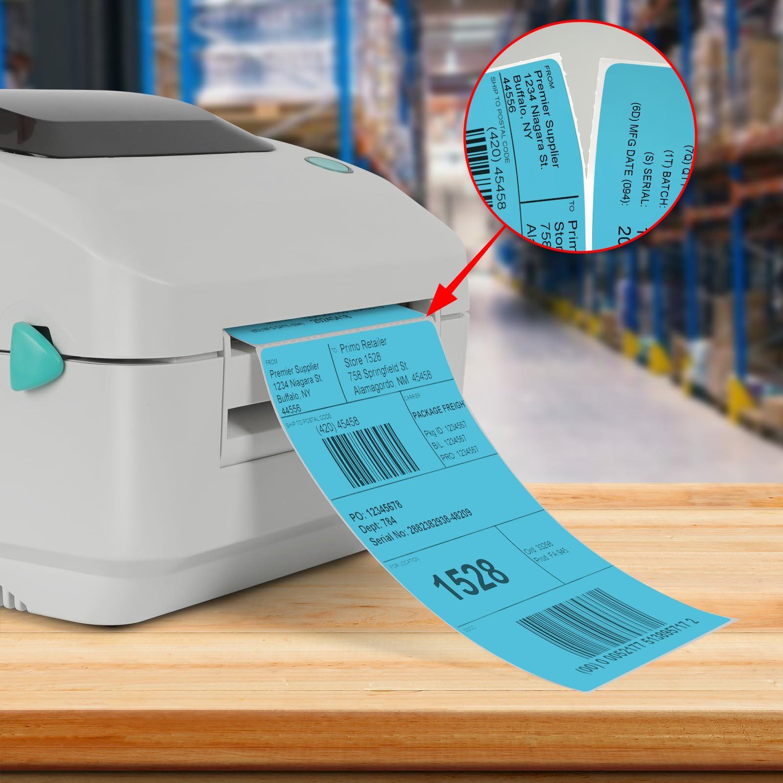 Blue Direct - Etichette termiche autoadesive in vinile, 10,2 x 15,2 cm, impermeabili, perforate, per stampante per ufficio, scuola, magazzino, 500 pezzi