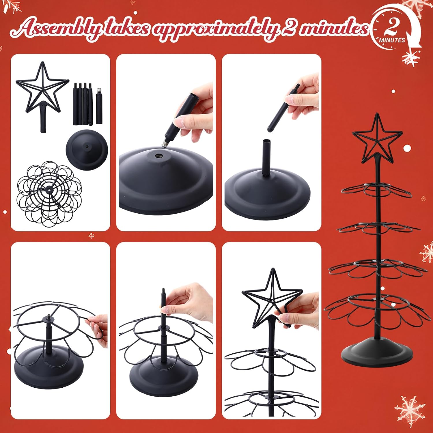 19.7" H Coffee Pod Holder Tree Shape Rotating Metal Coffee Station Organizer Carousel with Star Top for Countertop Christmas Home Gift, Spins 360-degree (31 Capacity)