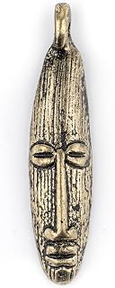 TheBeadChest Elongated Mask Brass Pendant from Africa (47x11mm): Genuine West African Mask Design for DIY Jewelry & Necklaces