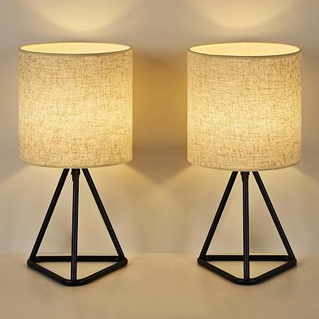 HAITRAL Bedside Table Lamps Set of 2 | Black Modern Table Lamp with ...