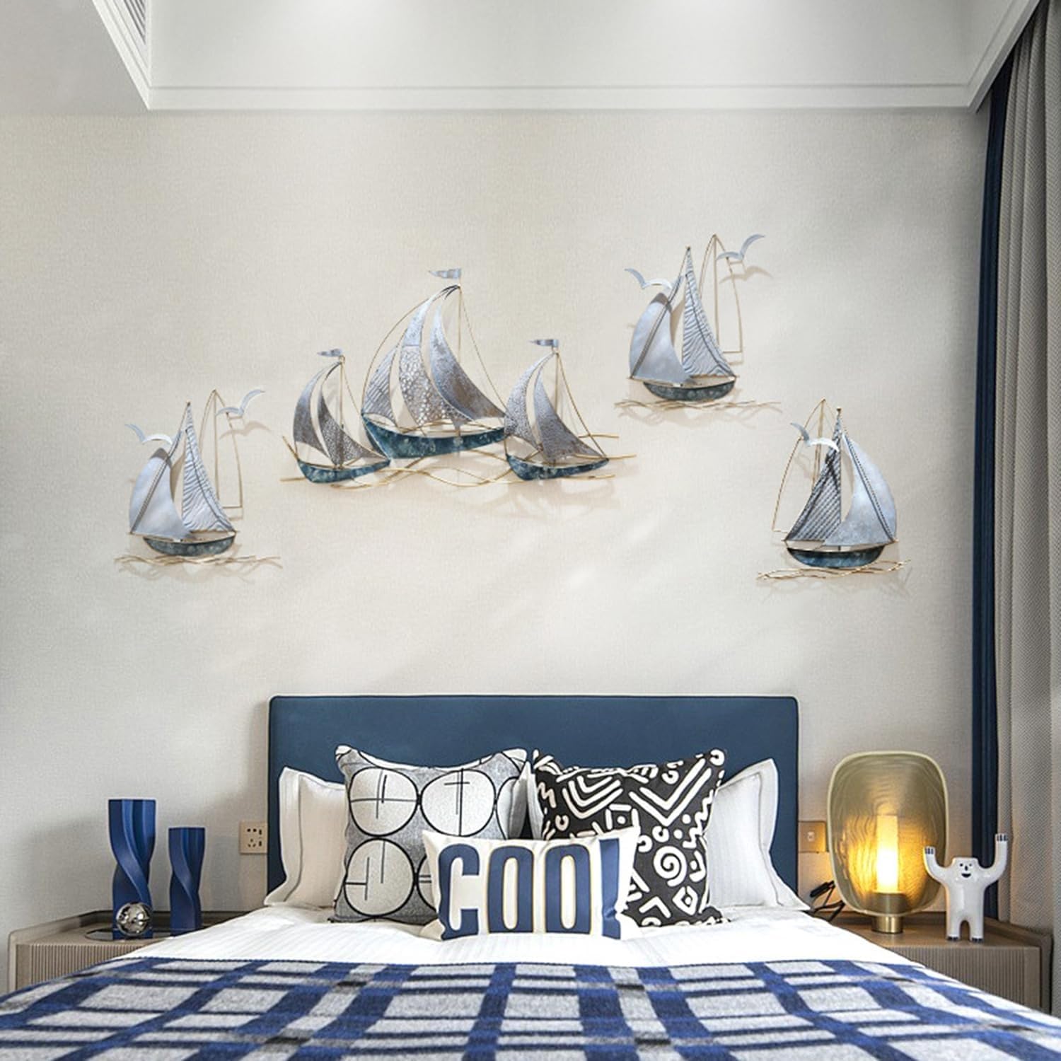 Decorazione da parete for barca a vela in metallo, sculture da parete for nave nautica 3D, barca a vela da spiaggia costiera fatta a mano for la casa, soggiorno, camera da letto, sala da pranzo, decor