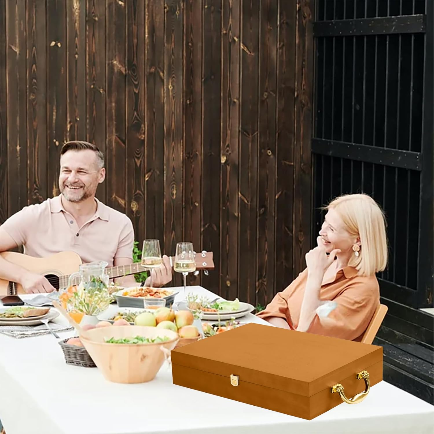 Wooden Silverware Chest without Silverware, Flatware Storage Box with Felt Lined, Silverware Organizer with Lid, Silverware Case for 12 Sets of Utensils, Walnut