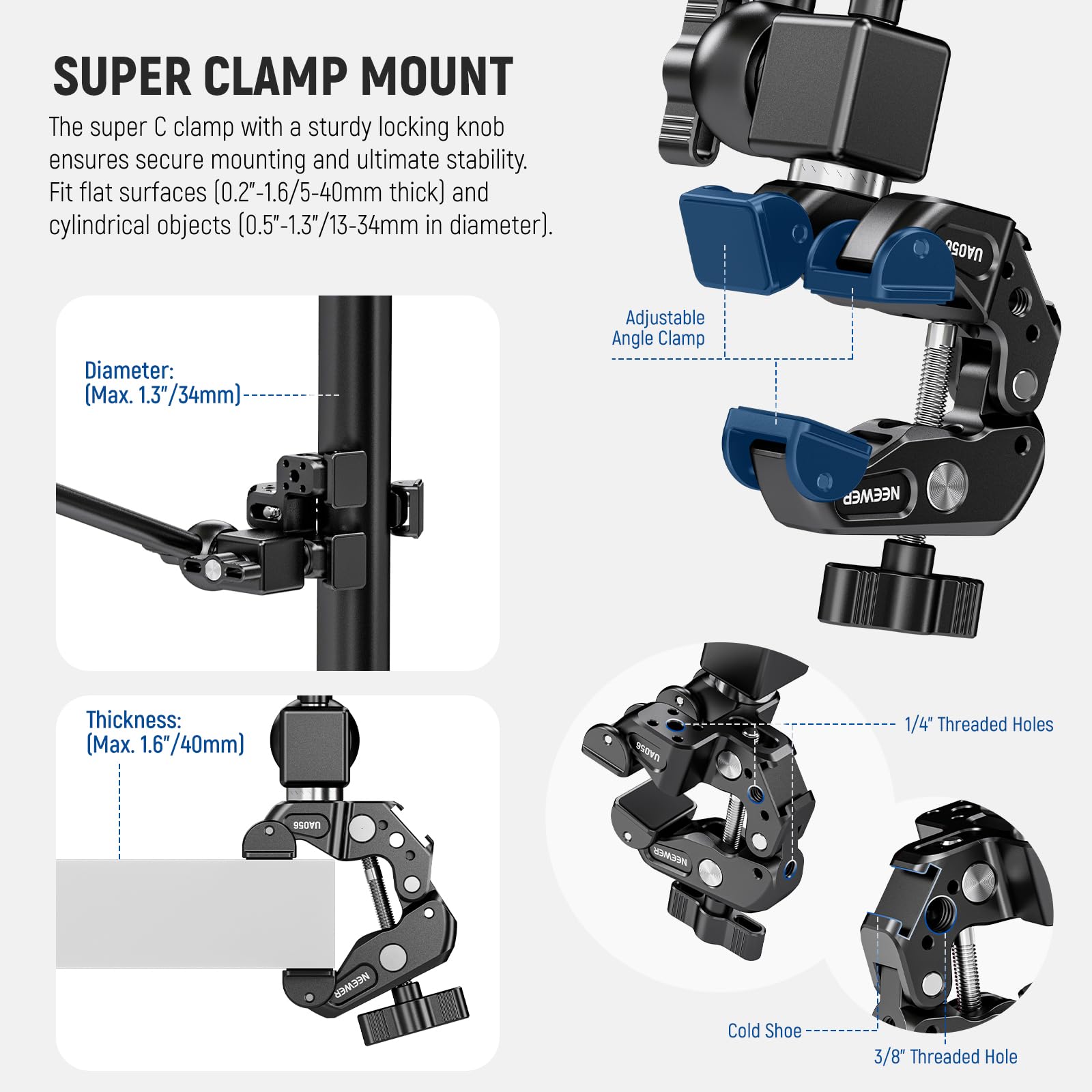 NEEWER 75 cm Articulating Magic Arm z Super Clamp/Action Cam Mount/uchwyt na telefon komórkowy, uchwyt na stół, statyw Mic Boom, kompatybilny z iPhone DSLR, kamera internetowa, mikrofon
