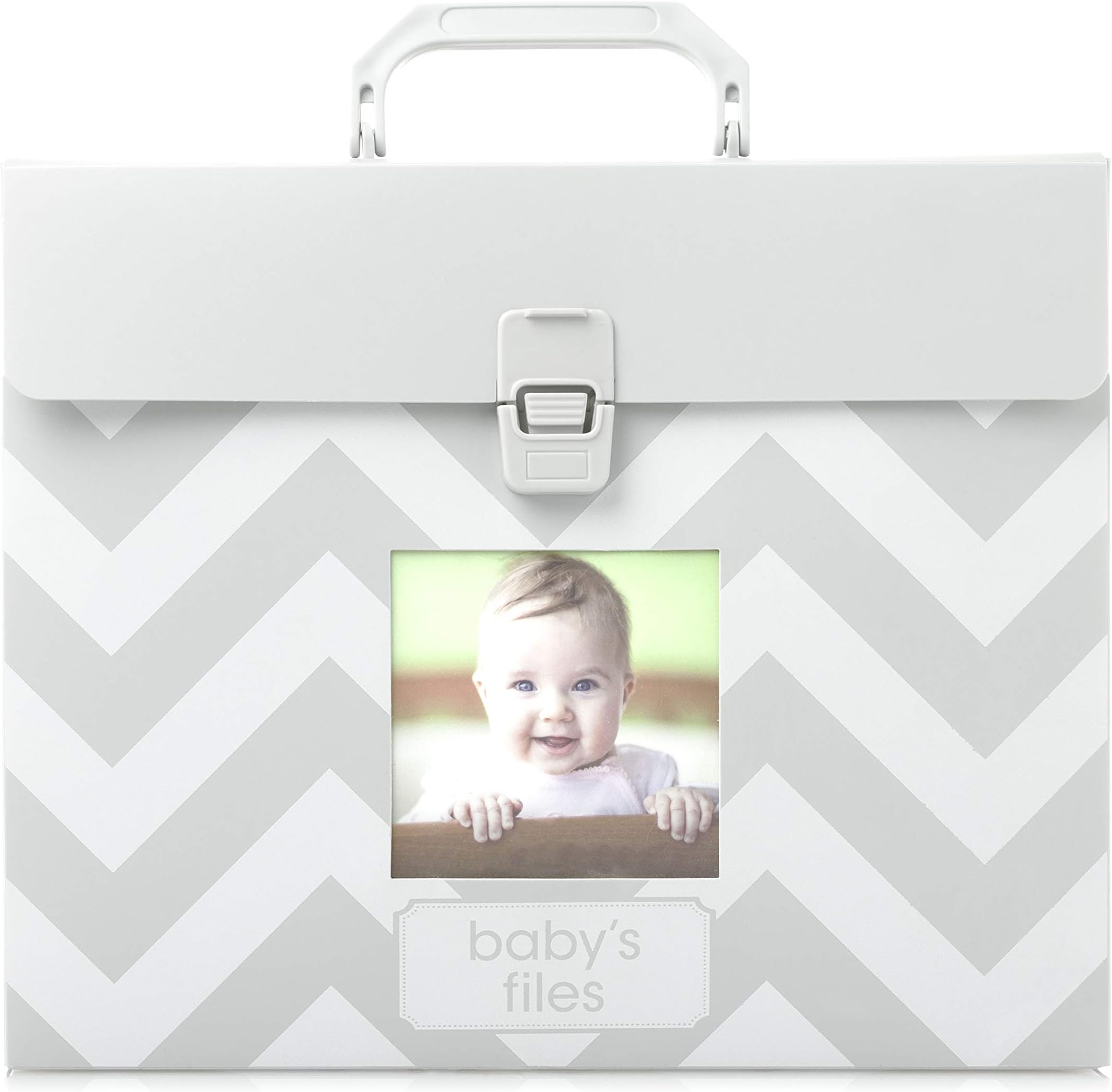 Tiny Ideas Baby File Keeper Organizer, Gray Chevron, Newborn Baby Document Organizer, Durable File Folder