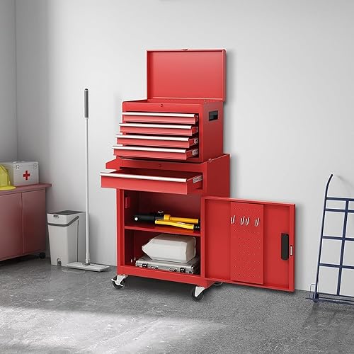 Miniatura 32 de Goplus Cofre de herramientas con ruedas de 5 cajones, caja de almacenamiento de herramientas, gabinete de herramientas extraíble, organizador