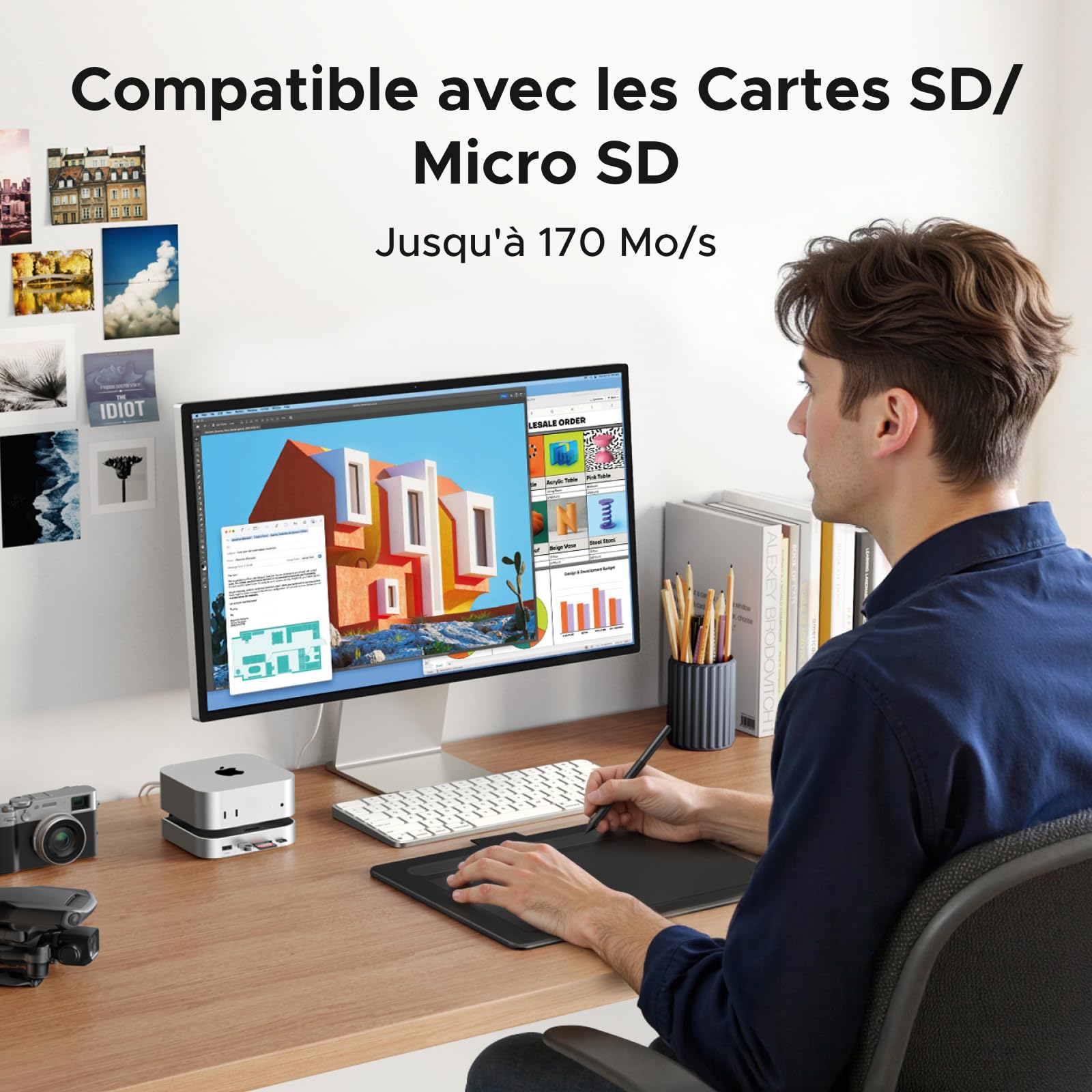 UGREEN Station d'accueil et Support pour Mac Mini M4 et M4 Pro Docking Station Hub USB C avec Boîtier M.2 NVME SSD DisplayPort 4K 240Hz 144Hz 5 USB 3.2 4A1C 10Gbps Fente SD TF 3.5mm Aux