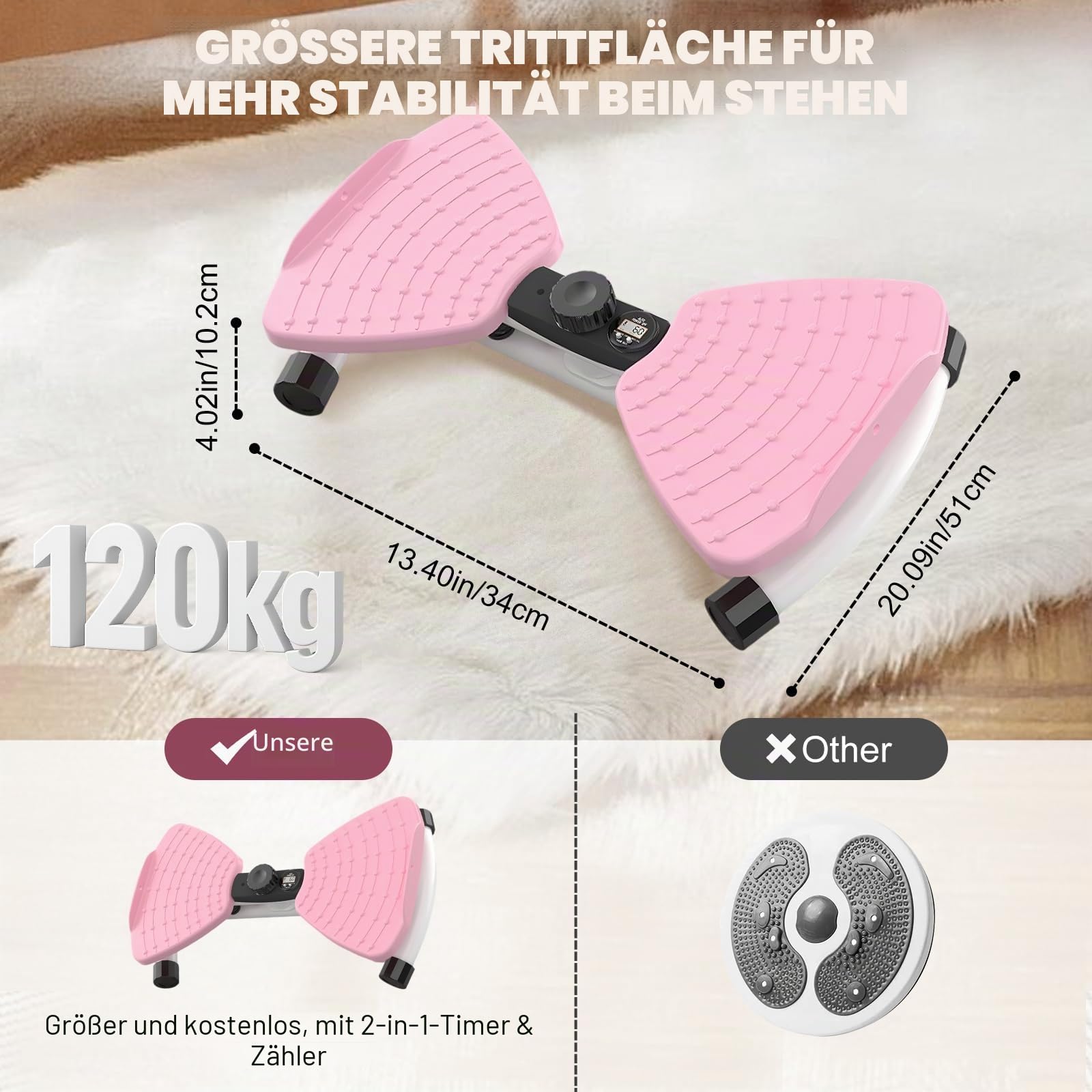 Twist Waist Disc Board mit Schrittzähler & Kordelzug, Twist Fit Drehscheibe Tragkraft 120 kg, Heimsportgerät für Gewichtsverlust, Bauchmuskeltraining, Gleichgewichtstraining, Fußmassage