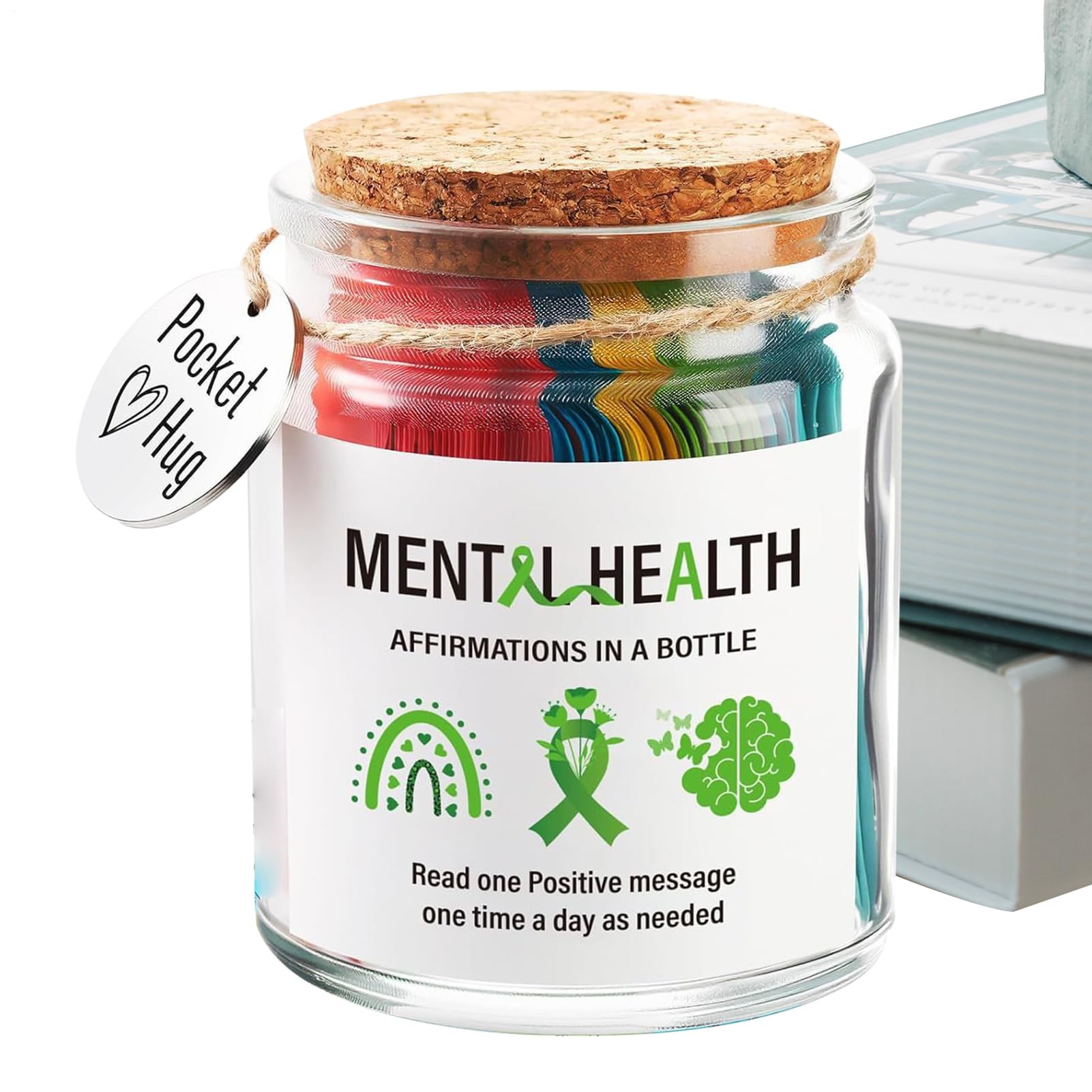 Positive Messages in a Jar, Motivational Support Jars with Positive Affirmations Cards, Portable Motivational Supplies, Color Coded Message Jar Inspirational Cards for Adults Friends Family