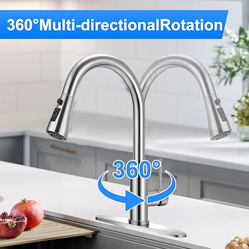 Miniatura 5 de Grifo de cocina extraíble de cromo pulido de arco alto de una sola manija, grifo de fregadero de acero inoxidable para lavandería de RV moderno